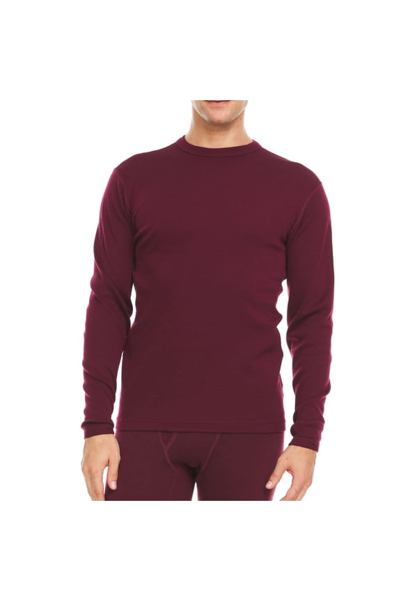 Men's Midweight Merino Wool Long Sleeve Base Layer - Burgundy - X-Large