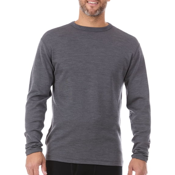 100% Merino Wool - Men's Midweight Long Sleeve Crew Shirt - Thermal Base Layer - Big and Tall Options - NO Itch Renewable Fabric Charcoal Gray - Large