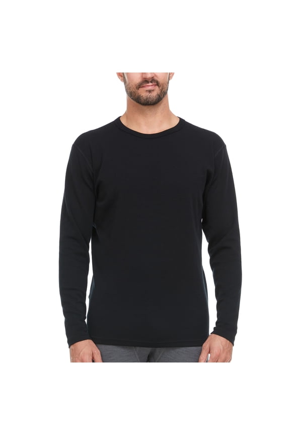 100% Merino Wool - Men's Midweight Long Sleeve Crew Shirt - Thermal Base Layer - NO Itch Renewable Fabric - Black - X-Small