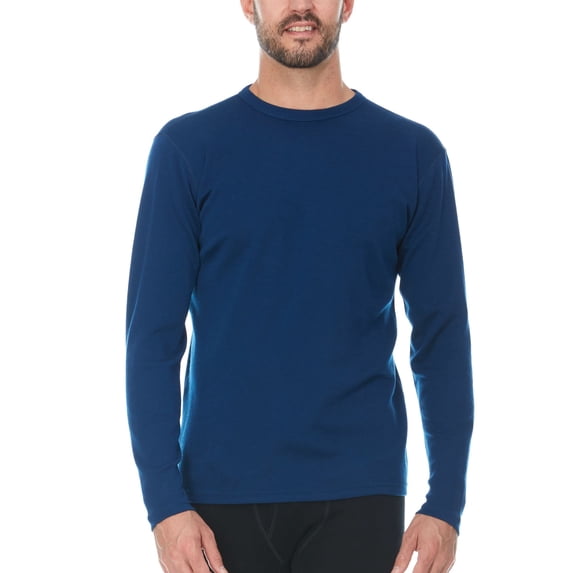100% Merino Wool - Men's Midweight Long Sleeve Crew Shirt - Thermal Base Layer - NO Itch Renewable Fabric - Navy Blue - X-Large
