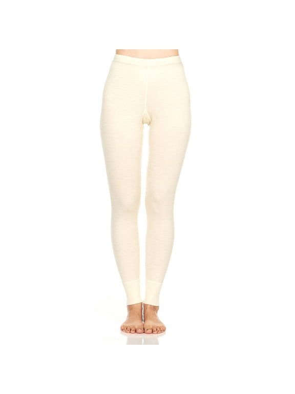 Merino Wool Women's Midweight Base Layer Bottoms - Thermal Underwear - No Itch Renewable Fabric - Natural Cream - Medium