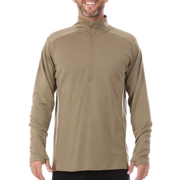 Men's Merino Wool Midweight Quarter Zip - Moisture Wicking - 499 Tan - Small