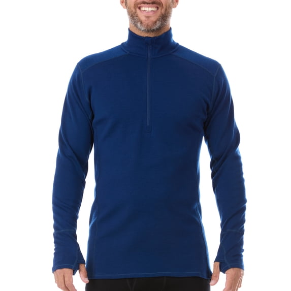 100% Merino Wool - Men’s Midweight Quarter Zip - Warm Pullover - Midlayer - Navy Blue - Small