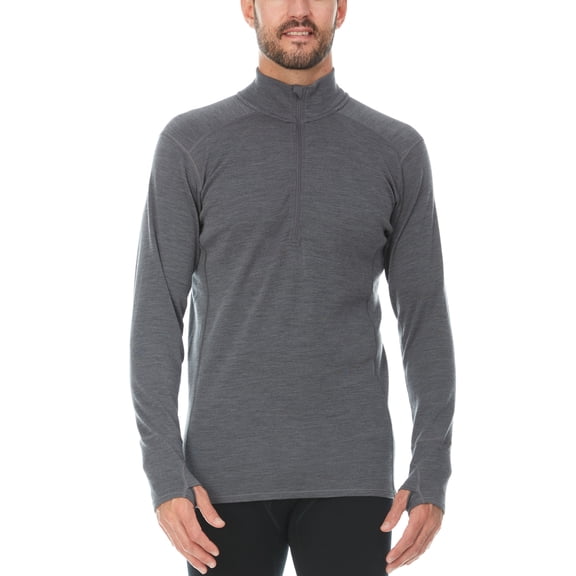 Men's Merino Wool Midweight Quarter Zip - Moisture Wicking - Charcoal Gray - Medium