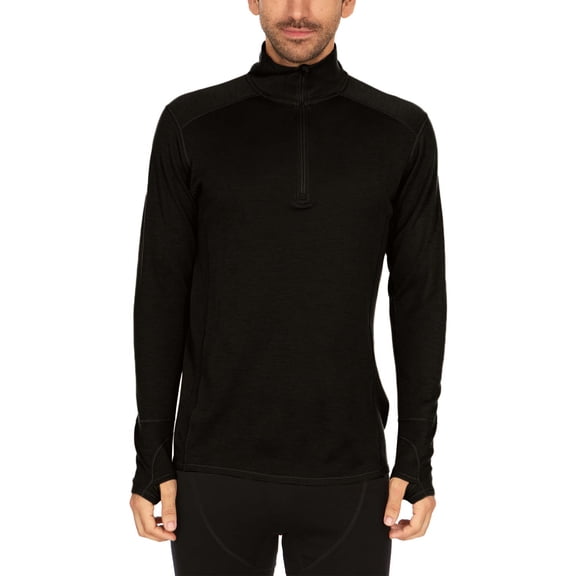 Men's Merino Wool Midweight Quarter Zip - Moisture Wicking - Black - X-Large Tall