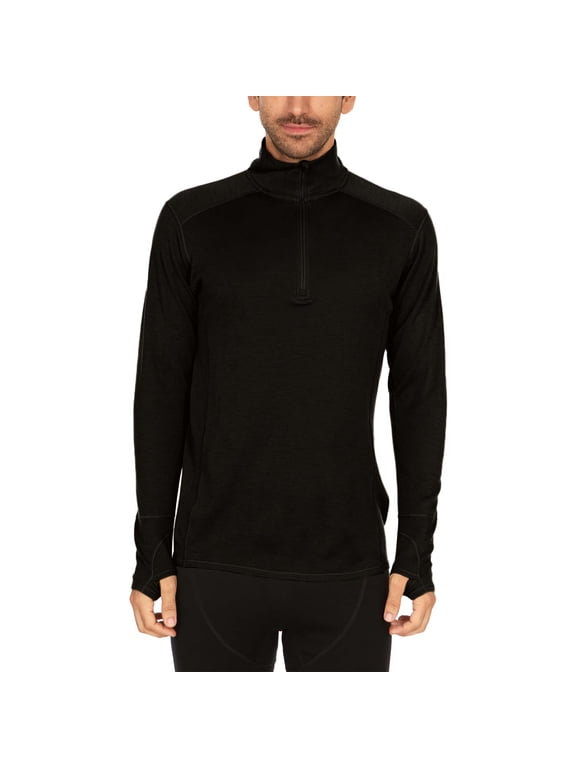 Men's Merino Wool Midweight Quarter Zip - Moisture Wicking - Black - Medium Tall