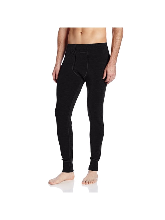 Men's Merino Wool Midweight Base Layer Pants - Thermal Bottoms - Black - Large