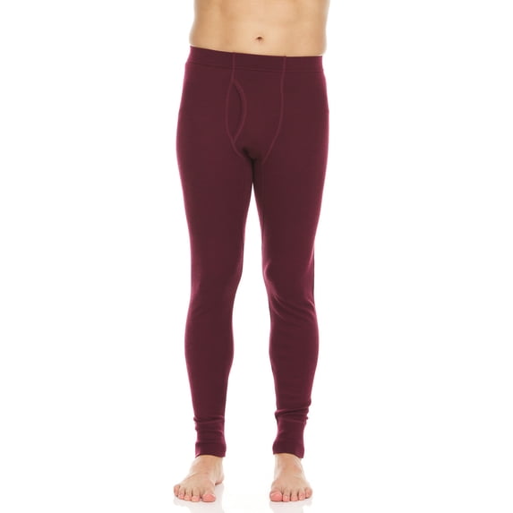 Men's Merino Wool Midweight Base Layer Pants - Thermal Bottoms - Burgundy - 2X-Large