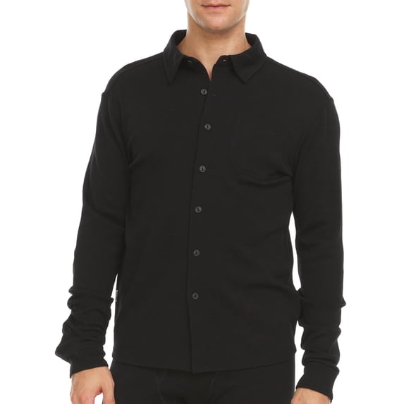 Men's Merino Wool Midweight Button Down Shirt - Black - Large