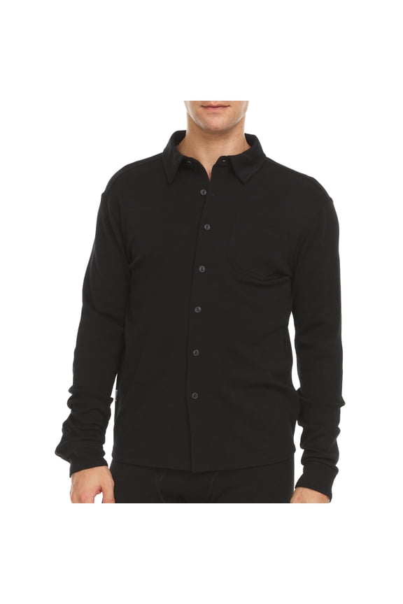 Men's Merino Wool Midweight Button Down Shirt - Black - Small