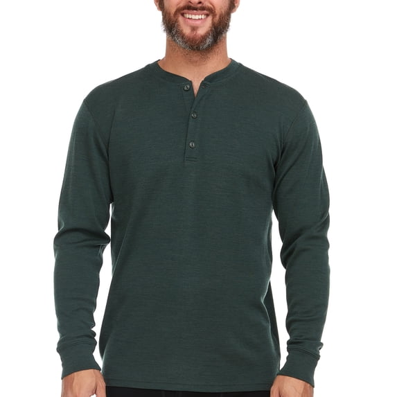 Men's Merino Wool Midweight Long Sleeve Henley -Forest Green - 2X-Large