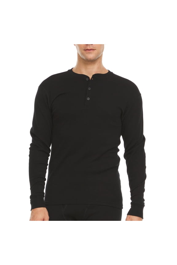 Men's Merino Wool Midweight Long Sleeve Henley - Black - Large