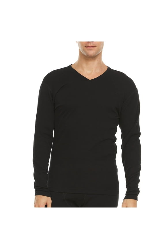 Men's Long Sleeve V-Neck - 100% Merino Wool Base Layer - Casual Shirt - Under Layer - Midlayer - Black - Small