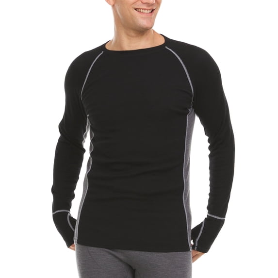 Woolverino - Men's Merino Wool Midweight Long Sleeve Crew - Black / Charcoal Gray - 2X-Large