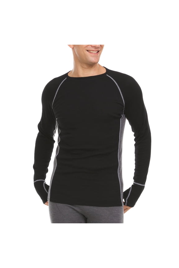 Woolverino - Men's Merino Wool Midweight Long Sleeve Crew - Black / Charcoal Gray - X-Large