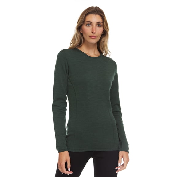 100% Merino Wool - Women's Midweight Base Layer - Long Sleeve Crew - Forest Green - Medium