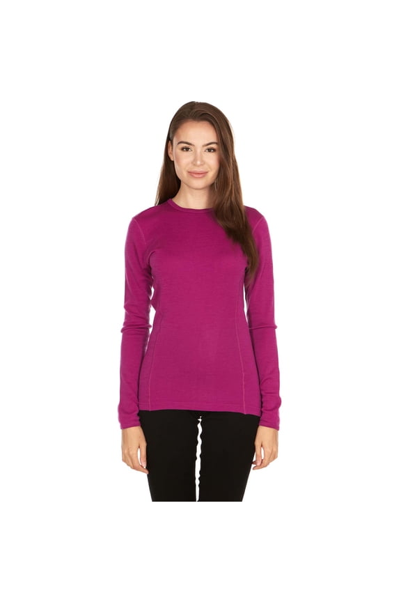 100% Merino Wool - Women's Midweight Base Layer - Long Sleeve Crew - Radiant Violet - XX-Large