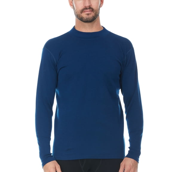 100% Merino Wool Men's Midweight Mock Neck - Base Layer Top - Warm Under Shirt - Navy Blue - XX-Large