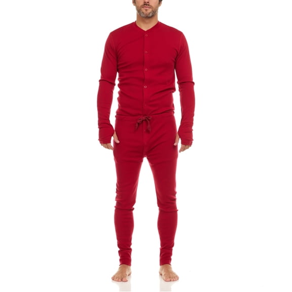 100% Merino Wool Union Suit - Mens Midweight Thermal Base Layer - True Red - Medium