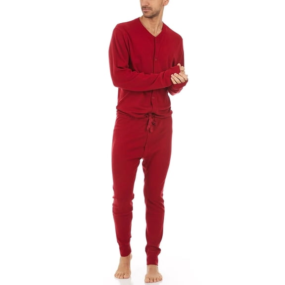 100% Merino Wool Union Suit - Mens Midweight Thermal Base Layer - True Red - Small