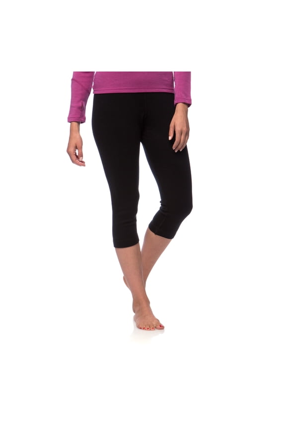 Merino Wool Three Quarter Skiing Base Layer Pants - Women's Thermal Bottoms - Black - Medium