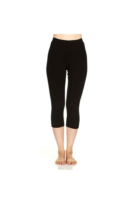 Merino Wool Three Quarter Skiing Base Layer Pants - Women's Thermal Bottoms - Black - X-Small