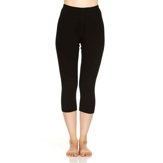 Merino Wool Three Quarter Skiing Base Layer Pants - Women's Thermal Bottoms - Black - X-Large
