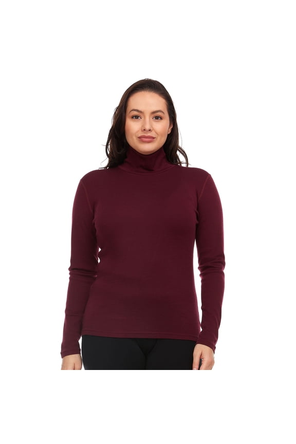 100% Merino Wool Womens Long Sleeve Midweight Turtleneck - Warm Sweater - Fold-over Turtleneck - Burgundy - XX-Large