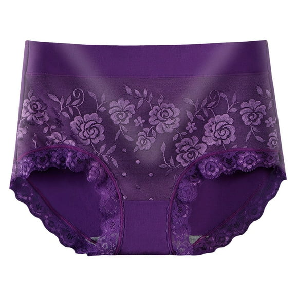 Midwennn Women Fashion Solid Mid Waist Lace Comfortable Breathable Underwear Womens Bikini Panties Microfiber