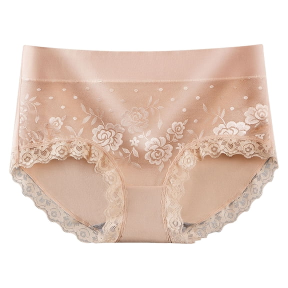 Midwennn Women Fashion Solid Mid Waist Lace Comfortable Breathable Underwear Womens Bikini Panties Microfiber