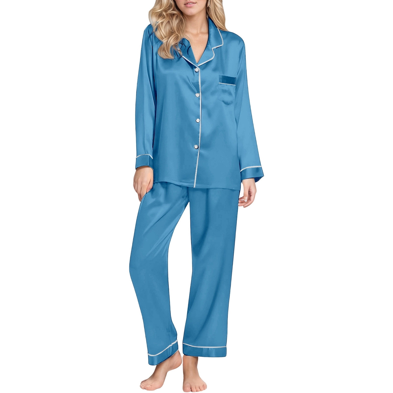 Midwennn Women Pajama Sets Long Sleeve Button Down Sleepwear Comfortable  Wear for Women Soft Nightwear Outfit for Daily and Party M Flannel Lined 