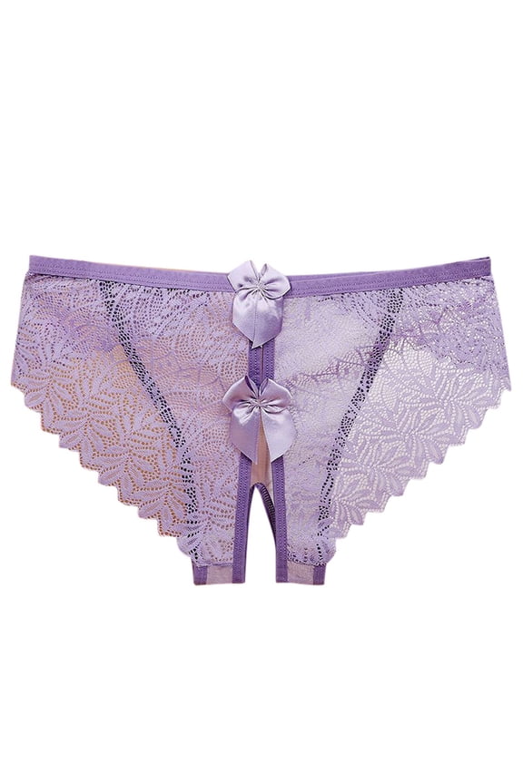 Women's Underwear Sexy Lace Hollow Open Crotch Shorts Pure Desire and Scheming Bow No Show Underwear for Leggings