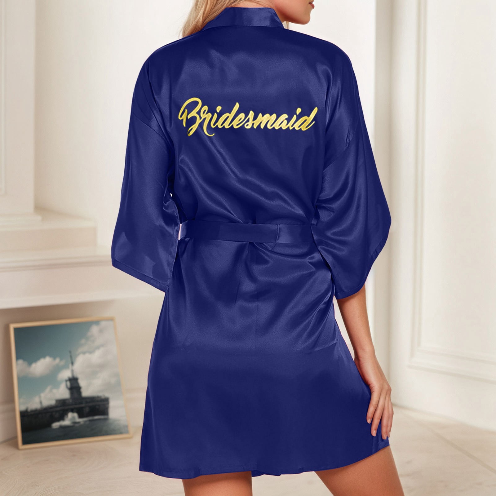Midwennn Women's Wedding Party Robe Letters Kimono Satin Pyjamas ...