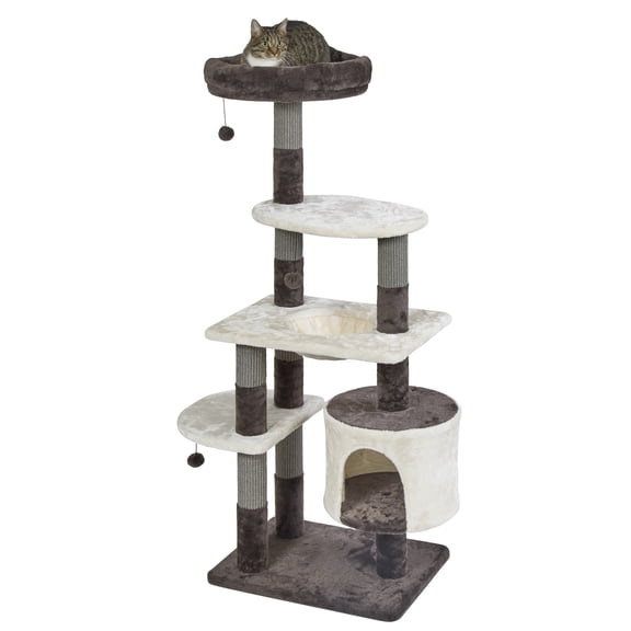 MidWest Homes for Pets Feline Nuvo Beaumont Cat Tree, Light Brown & Cream, Plush Faux Fur