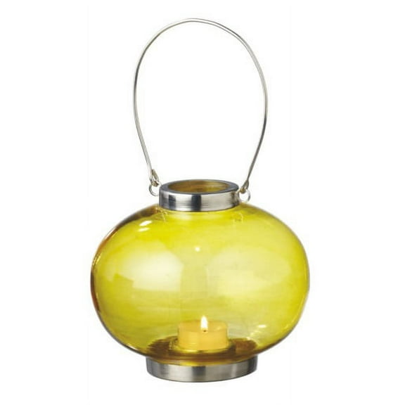Midwest 5.5" Fancy Fair Round Silver and Yellow Retro Glass Tea Light Candle Holder Lantern
