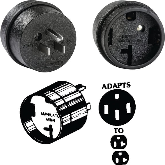 Midwest Electric Adapter 50A to 20A 125/250V - 50amp to 20amp Adptor - Black