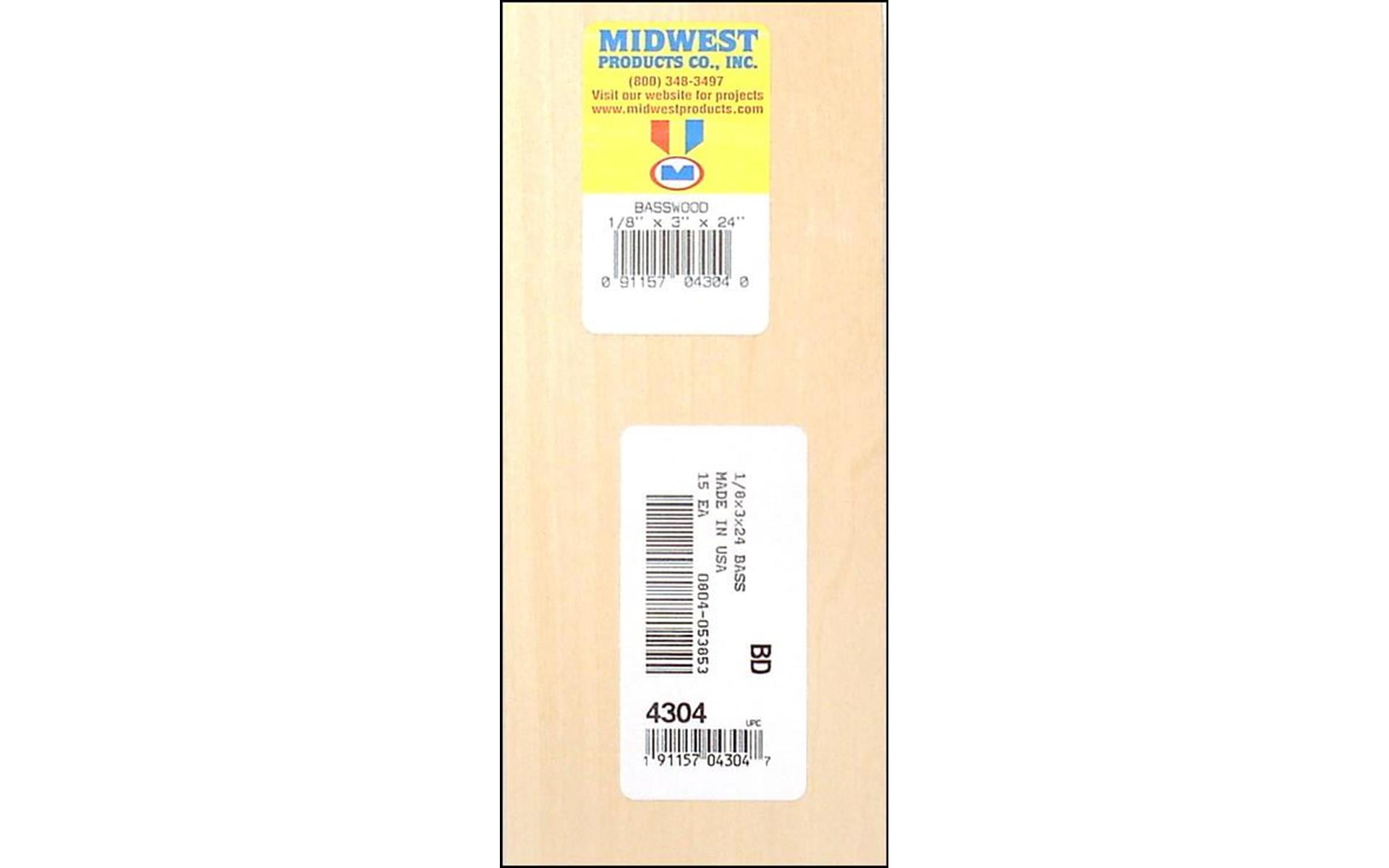 Midwest Products 4 in. W x 2 ft. L x 1/8 in. Basswood Sheet #2/BTR Pre