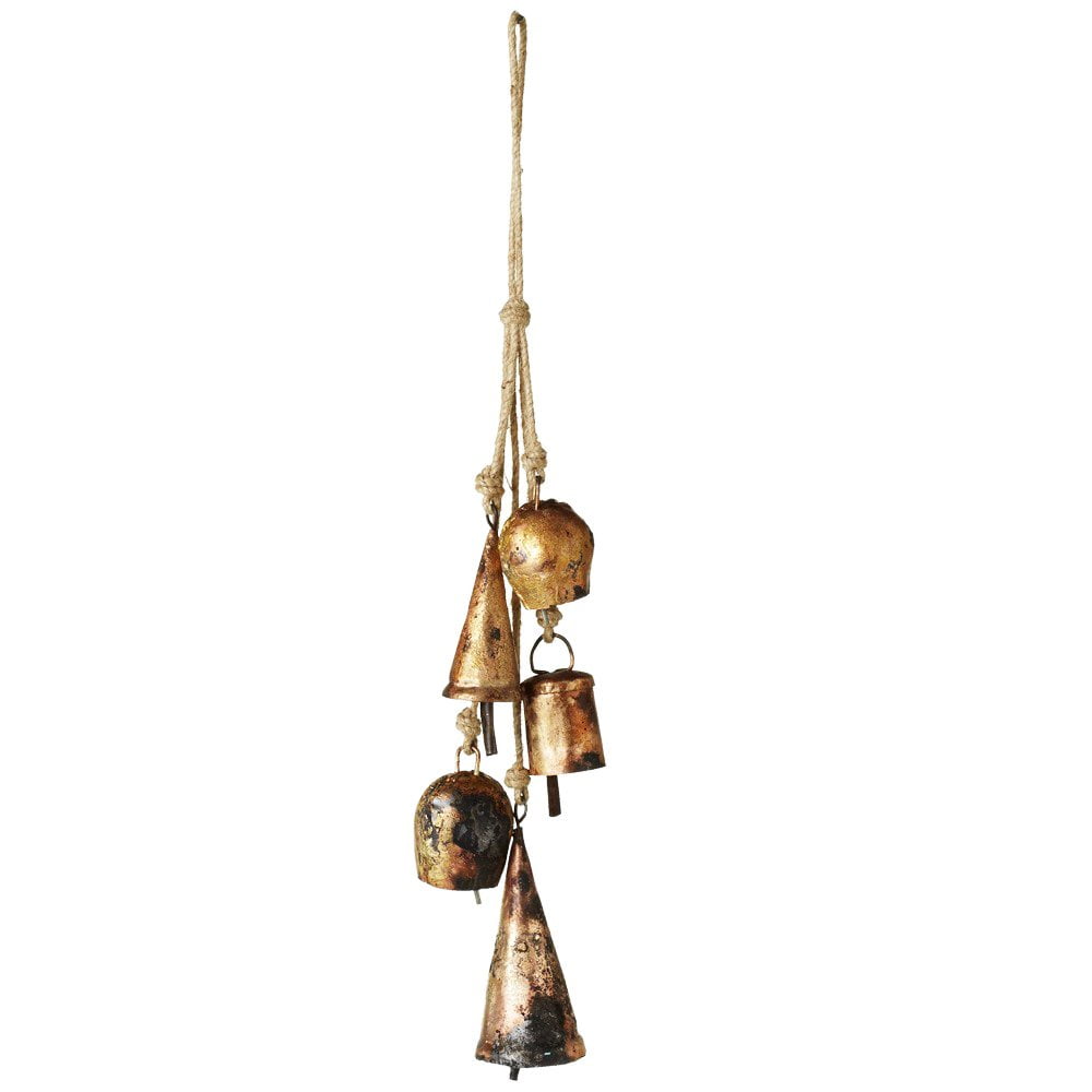 Midwest-CBK 14" Distressed Antique Style Gold Bell Cluster Wind Chime