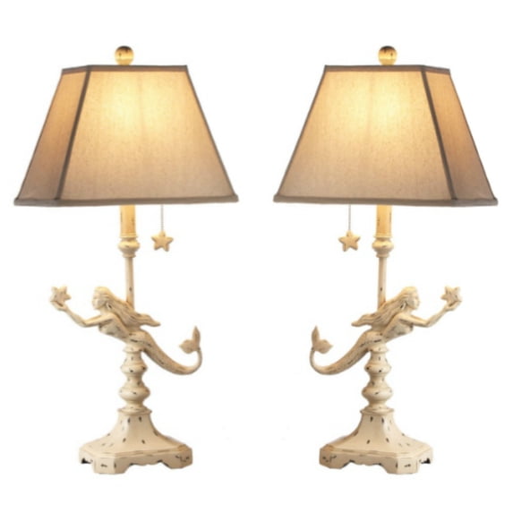 Midwest CBK Coastal Off White Mermaids Electric Table Lamps 60 Watt Set ...