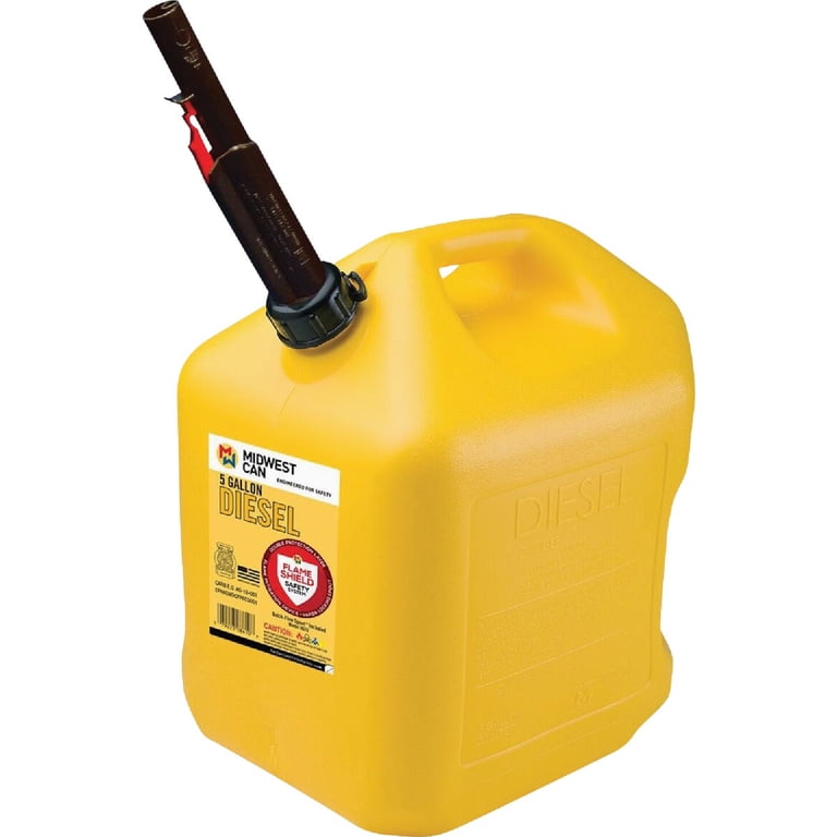 Midwest Can 5 Gallon Yellow Diesel Fuel Tank, HDPE Plastic with