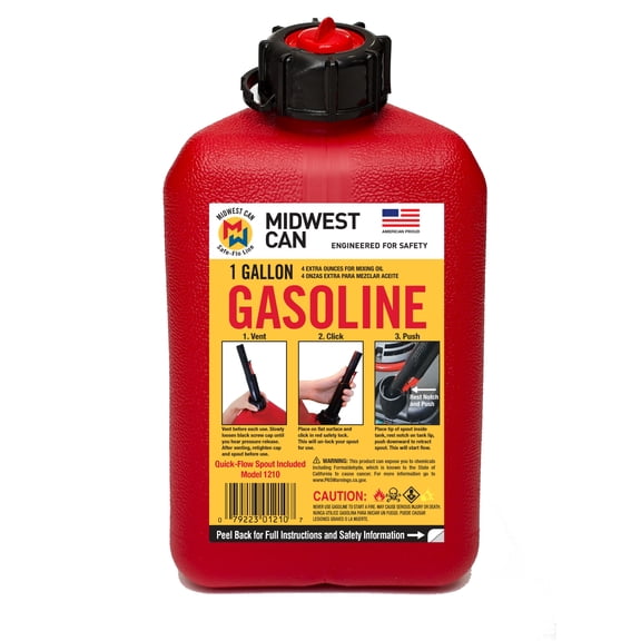 Midwest Can Auto Shut off Gasoline Can, 1 Gallon 4 oz. Capacity #1210, Red in Color