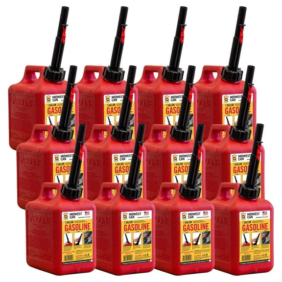 Midwest Can Company 1210 1 Gallon Gas Can Fuel Container Jugs & Spout 12 Pack