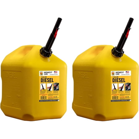 Midwest Can Company 8610 EPA and CARB Compliant 5 Gallon Diesel Can Fuel Container with Flame Shield Safety System and Auto Shut Off (2 Pack)