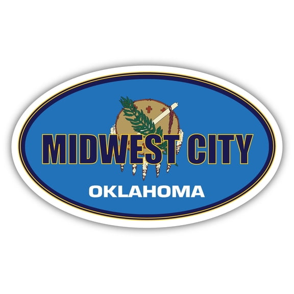 Midwest City City Oklahoma State Flag | OK Flag Oklahoma County Oval State Colors Bumper Sticker Car Decal 3x5 inches