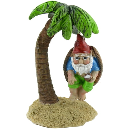 Midwest Design Fairy Garden Gnome On Palm Tree Swing-4.5"