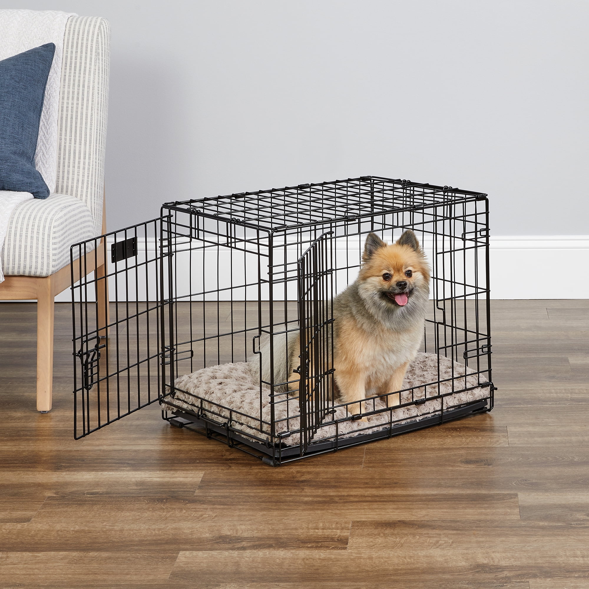Black Rolling Metal Dog Crate with Divider Panel
