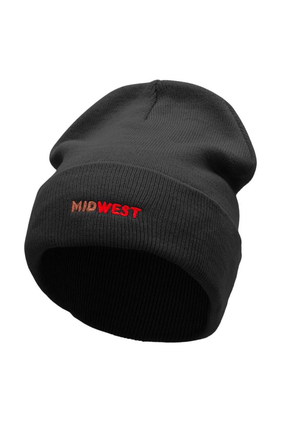 Midwest Embroidered 12 Inch Acrylic Cuff Long Beanie - Black OSFM