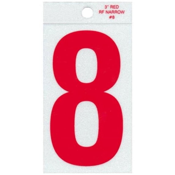 Midwest Fastener MF395088 3 in. - 8 Straight Red Reflective Numbers - 12 Piece
