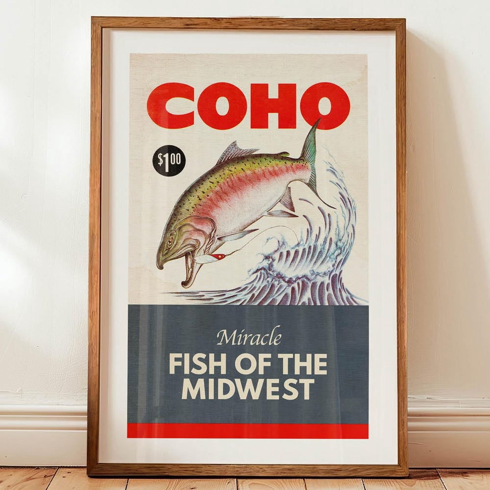 Midwest Fishing Print: Retro Outdoors Art Coho Fish Poster Nature Art ...