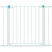 MidWest Homes for Pets 29 Inches Tall Walk-Though Steel Pet Gate, Pressure Mounted Dog Gate with Glow Strip Measures 29H x 29.5-38W Inches & Includes Two 3-Inch-Wide Extensions, White